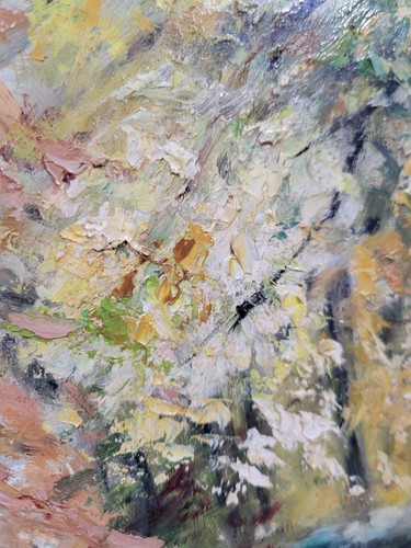 Original Oil Painting Autumnal Landscape Vintage Forest Trees River Large Rare - Picture 10 of 21