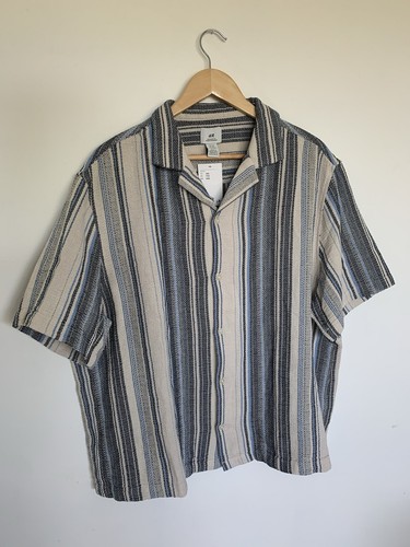 H&M Texture-Knit Resort Shirt Men’s XXL Button up Grandpacore Cotton Blend