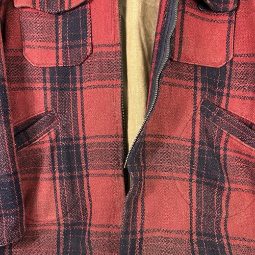 Vintage Wool Flannel Plaid Jacket L/XL Handmade Salvaged Talon Zipper Work Farm - Picture 3 of 13