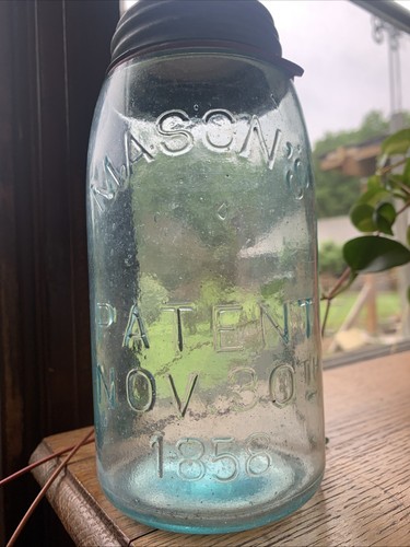 MASON'S PATENT NOV 30TH 1858 FRUIT JAR WITH LId Bubbles Beautiful Jar - Picture 4 of 11