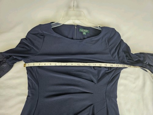 Lauren Ralph Lauren Womens SIZE 12 Navy Crepe Bell Sleeve Sheath Dress - Picture 5 of 7