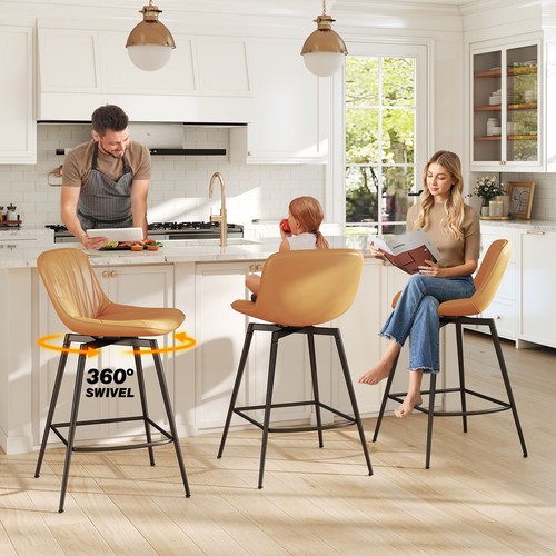 30" Swivel Upholstered Bar Stools with Back & Footrest, Set of 3 Bar Chairs - Picture 48 of 49