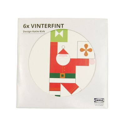 IKEA Vinterfint Christmas Round 4-Inch Paper Coasters 6-Piece Set Assorted Art