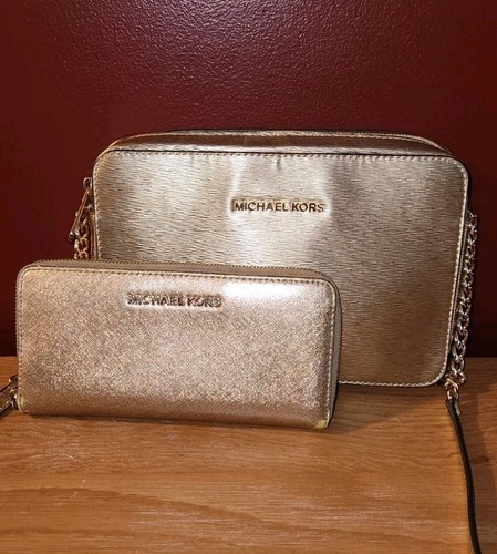 Damen Michael Kors Geldbörse und Portemonnaie Gold Crossbody Handtasche Set