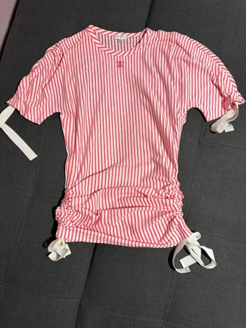 Chanel — CHANEL 2018 Coco Mark Pink Stripe 3Way Dress Top Size M Authentic SR2034