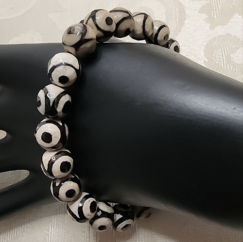 VINTAGE AGATE STRETCH BRACELET NATURAL STRIPED STONE BEADS EARTH TONES - Picture 1 of 7