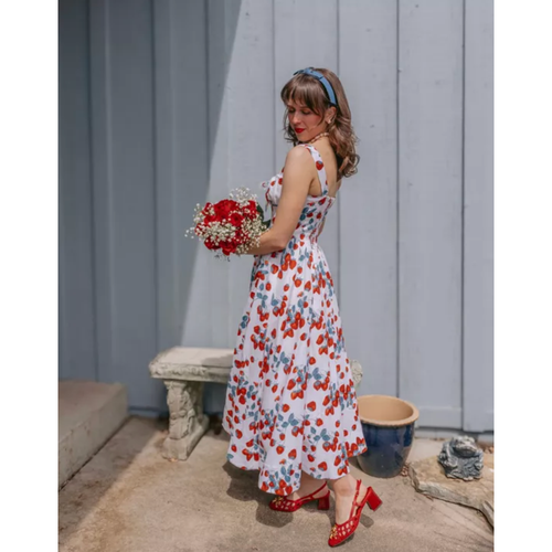 Reformation Balia Linen Sleeveless Basque-Waist Midi Dress Strawberry Jam US 6 - Picture 4 of 12