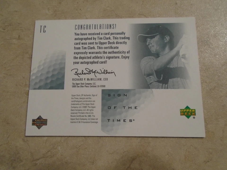 2001 SP Authentic - Sign of the Times Tim Clark #TC (AU, RC) - Image 4 of 4