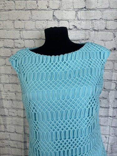 LAUREN RALPH LAUREN BLUE LATTICE CROCHET LACE CAP SLEEVE DRESS SZ 10P - Picture 7 of 8
