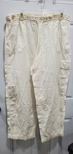 Avenue Pull On Linen/Cotton Blend White Cargo Pants Sz 14-16 EUC