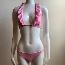 Sauvage California baby light pink ruffle halter bikini