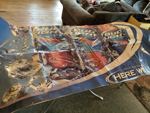 Huge BUD LIGHT BEER Banner Here We Go approx. 93" x 38" Double Sided Grommets - Picture 13 of 17