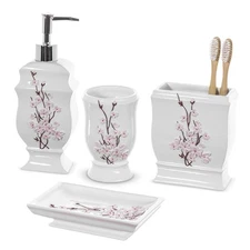 Vanda Bathroom Set - Cherry Blossom White Bathroom Accessories Set - 4 Piece ...