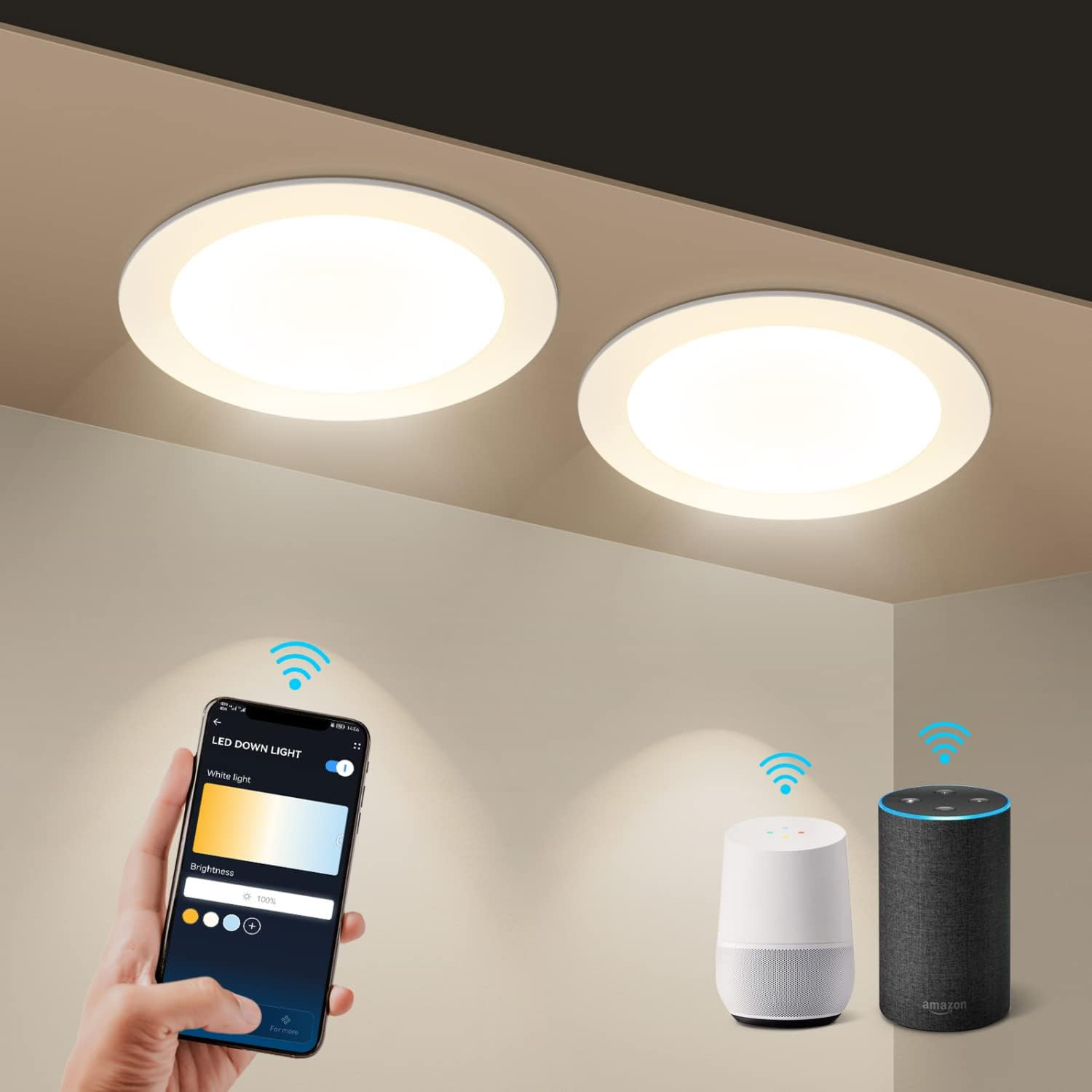 Kit 2 Faretti Smart LED 15W Incasso Soffitto Wi-Fi Dimmerabili 1430LM