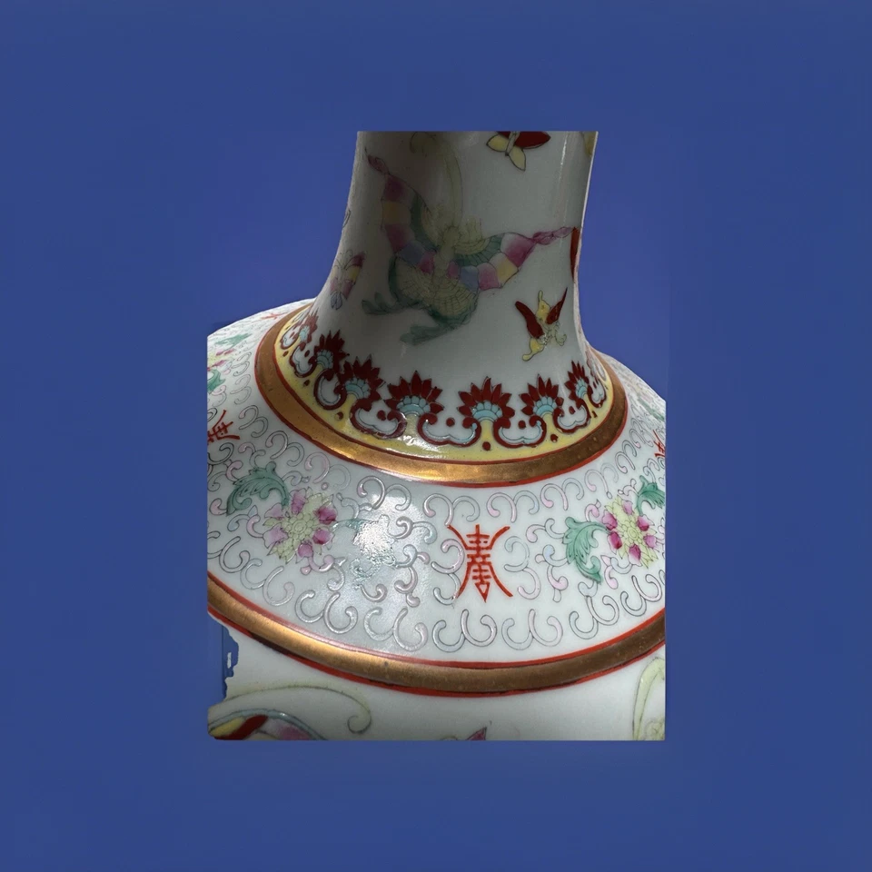 Китайский Qi Ling фарфора полихромная эмаль 100 бабочка декор ваза 20 14» + - Изображение 3 из 4