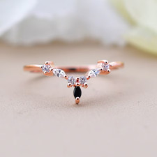 Marquise Cut Lab Created Black Diamond Engagement Ring 14K Roes Gold Plated