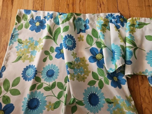 Vintage blau grün 70er MCM Fiberglas Flower Power Gänseblümchen Cafe Vorhänge Volant - Bild 2 von 6