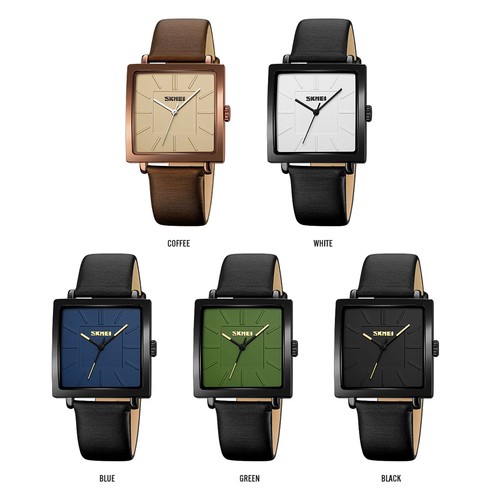 Skmei Relojes Hombre Cuadrado Cuadrado Analógico Cuarzo Hombre Reloj Pulsera Impermeable Cuero - Imagen 17 de 22