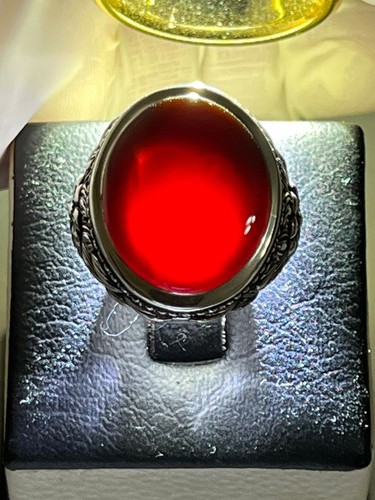 Elegant Men 990 Silver Heavy Ring Natural Yemen Aqeeq Agate عقيق يمني صياغة عارف - Picture 5 of 24