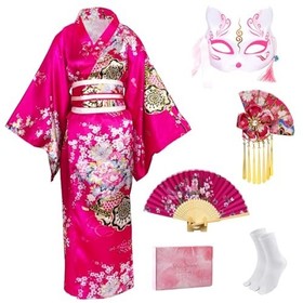 Japanese Yukata Kimono for Women - Geisha Costume, Anime Cosplay Robe & Accessor
