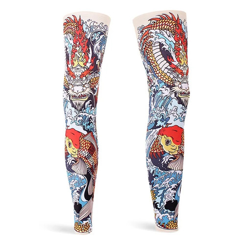 Coprigambe tatuaggio donna uomo maniche ginocchio compressione raffreddamento sport outdoor - Foto 30 di 30