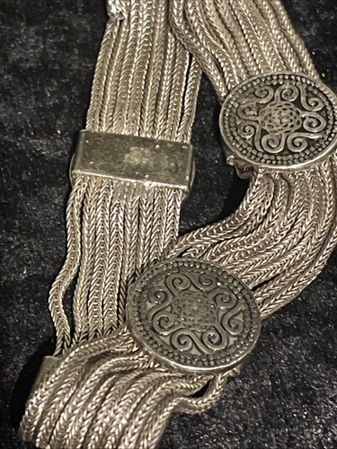 Vintage Silver Sterling 925 84 NU Signed 8 chain discs Bracelet Handmade 40.6g - Picture 10 of 13