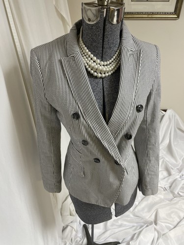 NEW Banana Republic Blazer Size Petite 2P Seersucker Gray White Jacket Pockets - Picture 18 of 23