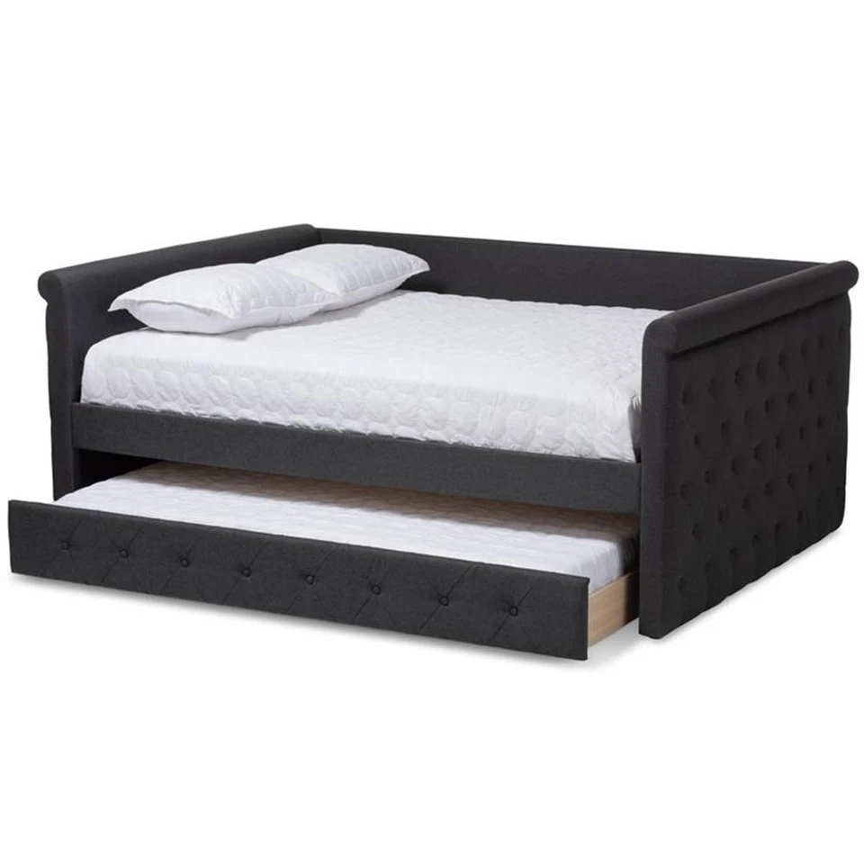 Baxton Studio Alena стеганый полный шезлонг с раскладушкой темно-серый - Изображение 3 из 4