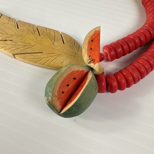 Juego 3 Collares de Madera de Colección con Flores de Frutas Tropicales Uvas Sandía Declaración - Imagen 7 de 11