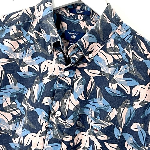 GANT Shirt Size M Medium Short Sleeve Mens Blue Pink Floral Regular Fit - Picture 3 of 10