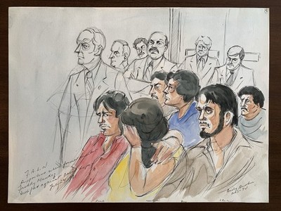 Signed Andy Austin Original ''F.A.L.N.'' 1981 Courtroom Watercolor Sketch Chicago