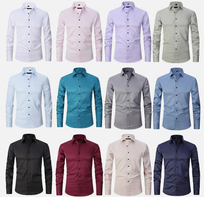 Stretch Hemd Herren Langarm Businesshemd Slim fit Hemden Kentkragen Freizeithemd