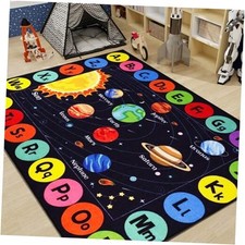 Outer Space Kids Rug Carpet for Playroom, ABC Educational Learning Area Rug,