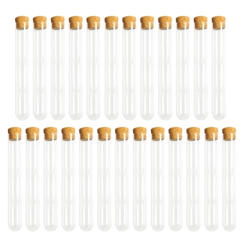  25PCS Clear Plastic Test Tubes with Cork Stoppers for Scientific Experiments,