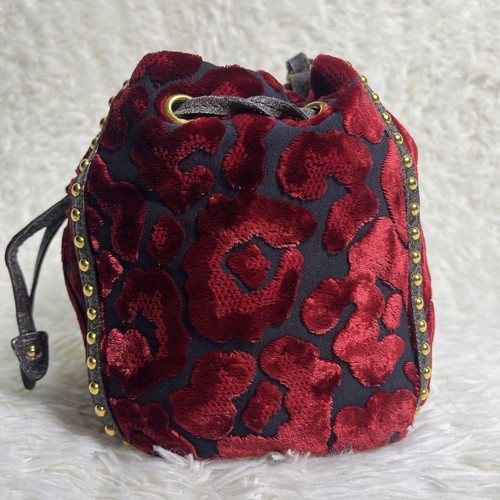 PRADA Pouch Drawstring Logo Plate Embroidery Velor Studs Silk #PF07RK - Picture 5 of 12