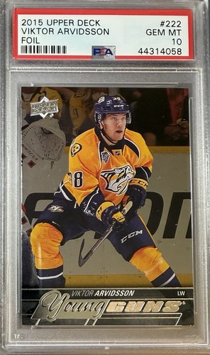 2015 UPPER DECK Viktor Arvidsson PSA 10 RC SILVER FOIL YOUNG GUNS ROOKIE POP =10 - Picture 3 of 3