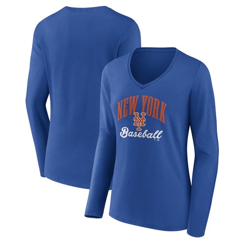 Women's Royal New York Mets Victory Script Long Sleeve V-Neck T-Shirt