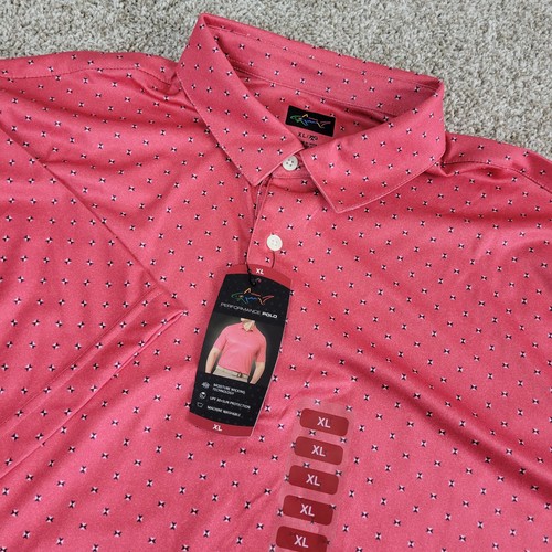 Nuevo con etiquetas Polo de golf Greg Norman para hombre XL rojo rendimiento AOP elástico manga corta