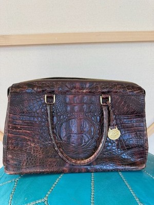 Brahmin Melbourne Collection Brown Crocodile-Embossed Leather Satchel Handbag