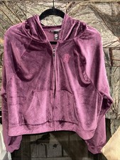 Victoria's Secret Jacket Velour Hooded Purple Zip Up Size Medium