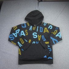 Adidas Hoodie Boys Youth Medium 10-12 Black All Over Logo Sweatshirt