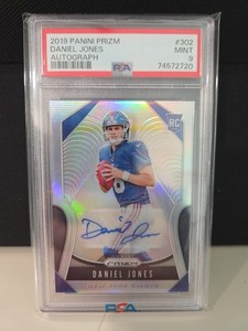 2019 PANINI SILVER PRIZM AUTO #302 DANIEL JONES ROOKIE RC PSA 9
