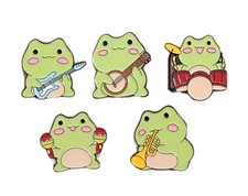 Enamel Pin Lot 5 Frogs With Instruments Band