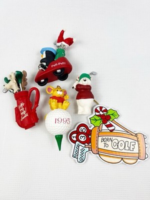 Lot Of 5 Vintage Golfing Christmas Ornaments Hallmark & Others Bear Penguin