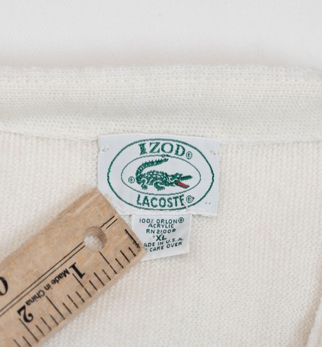 Men's IZOD Lacoste True Vintage Ivory V-Neck Cardigan Sweater XL 100% Acrylic - Picture 3 of 16