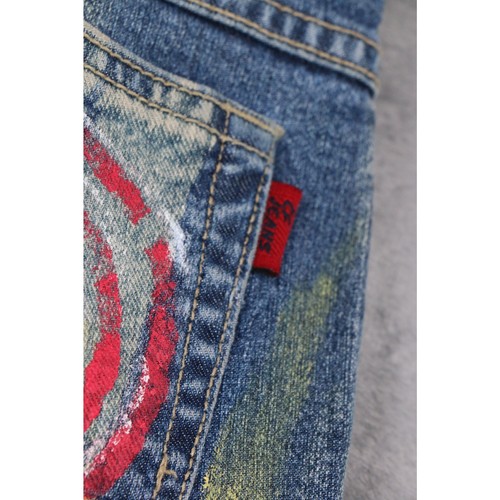 Blue Denim Flare Hand Painted Graffiti USA Stars Art Womens 26 C Fline Jeans - Picture 4 of 22