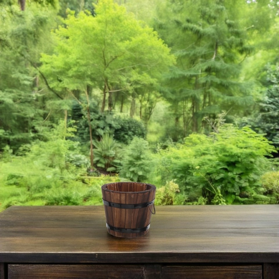 3 Pcs Rustic Wooden Flower Pot Buckets Carbonized Wood Planters For ...