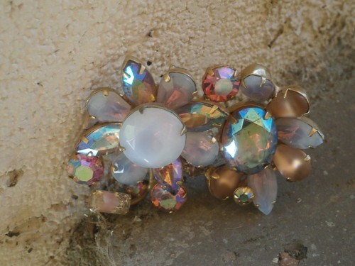 Kramer New York Vintage Floral Faux Opal AB große Strass Brosche bunt - Bild 3 von 5