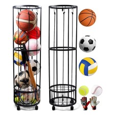 Upgrated Ball Storage Rack with Small Bottom Ball Holder, 3 Adjustable Elastic C