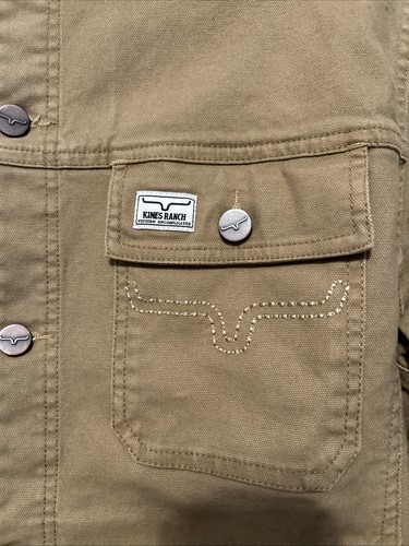 NWT Kimes Ranch Men’s Bangs Trucker Jacket Khaki Large Button Front  - Afbeelding 3 van 11